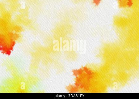 Helles gelbes und oranges Aquarellhintergrund mit weicher abstrakter Textur und warmen Tönen. Stockfoto