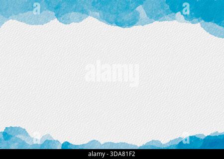 Rahmen mit blauem Aquarellrahmen mit weichen, strukturierten Kanten und leerer weißer Mitte für Design. Stockfoto