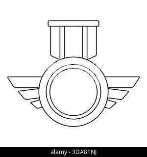 Goldmedaille mit Band und Flügeln. Spielpreis für die Gewinner. Illustration des Preises für Sportwettbewerbe. Stock Vektor