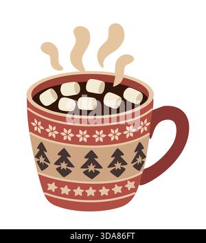 Winterbecher mit heißer Schokolade und Marshmallow Stock Vektor