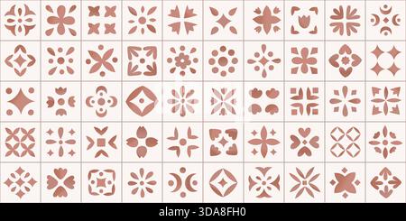 Aquarellgeometrisches botanisches ornamentales, nahtloses Muster aus Keramikfliesen. Blumenvektor orientalisches, islamisches Design. Minimalistisch handgezeichnet braun Stock Vektor