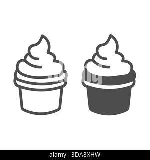 Frisches Eis und festes Symbol, Dessertsüße Konzept. Vektorgrafiken. Eiscreme im Waffelbecher-Schild auf weißem Hintergrund, Umrissstyle-Symbol für M Stock Vektor