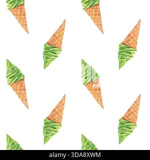 Nahtloses Aquarellmuster mit Eis. Sommermuster, Matcha-Eis Stockfoto