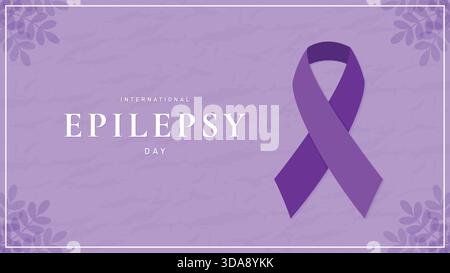 Internationaler Epilepsie-Tag Awareness Banner Purple Ribbon Texture Hintergrund. Stock Vektor