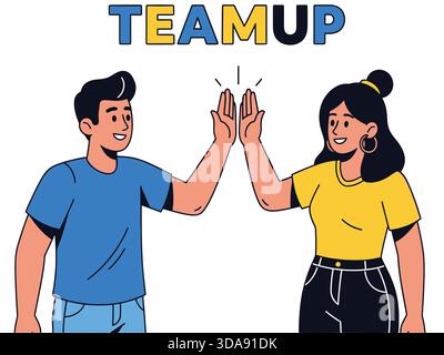 Das Team gibt High Five in einer Illustration, die Zusammenarbeit, Teamarbeit und Erfolg isoliert symbolisiert Stock Vektor