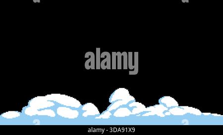 Pixel Art Nahtlose Schneeschwehungen. Winterwolken für Spielhintergründe und Weihnachtsdesign. Stock Vektor