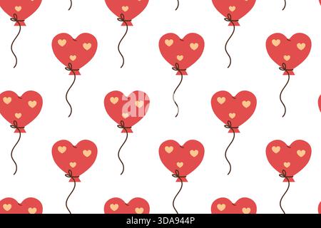 Festliches nahtloses Muster zum Valentinstag. Herzförmiges Ballon-Ornament. Flache Abbildung. Stock Vektor