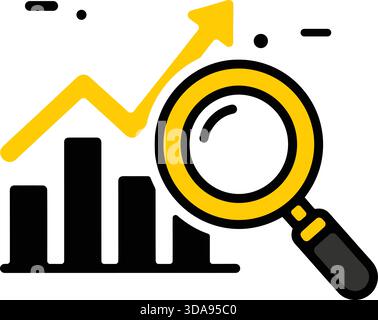 Eine Illustration für Finanzanalysen, Marktforschung und Unternehmenswachstum. Verfügt über eine Lupe über einem Balkendiagramm Stock Vektor