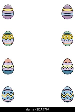Eine bezaubernde Vektor-Illustration von verschiedenen einzigartig dekorierten Ostereiern auf einem sauberen weißen Hintergrund, die an ein festliches und verspieltes holi erinnern Stock Vektor