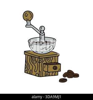 Handgezeichnete manuelle Kaffeemühle Symbol Vektorillustration Stock Vektor