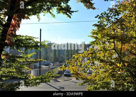 Stadt in der goldenen Jahreszeit. Goldene Momente des Herbstes Stockfoto