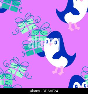 Nahtloses Pinguinmuster für Geschenkpapier und Stoffe sowie Bettwäsche und Kinderbekleidung und Neujahrsverpackungen sowie Noel Winter pac Stockfoto