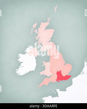 Südostengland auf der Karte von England mit weich gestreiftem Vintage-Hintergrund. Stockfoto