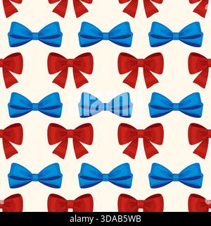 Geschenkschleifen nahtloses Muster auf weißem Hintergrund. Flacher Stil, fröhlicher Urlaubslook. Perfekt für Weihnachtsverpackungen, saisonale Verpackungen, Textildrucke, Grußkarten und dekorative Wintermotive. Stock Vektor