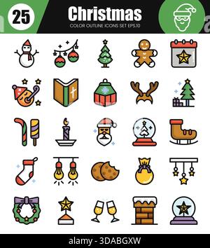 Weihnachtskontur mit Symbolen. Vektorabbildung. Stock Vektor
