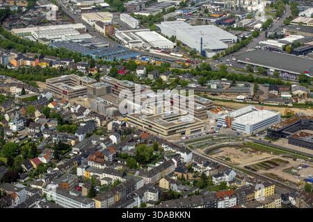 Hochschule Ruhr West HRW Mühlheim, Mühlheim an der Ruhr, Ruhrgebiet, Nordrhein-Westfalen, Deutschland, Europa, Luftaufnahme, Vogelperspektive, ph-wert aus der Luftlinie Stockfoto