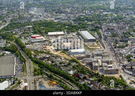 Hochschule Ruhr West HRW Mühlheim, Mühlheim an der Ruhr, Ruhrgebiet, Nordrhein-Westfalen, Deutschland, Europa, Luftaufnahme, Vogelperspektive, ph-wert aus der Luftlinie Stockfoto