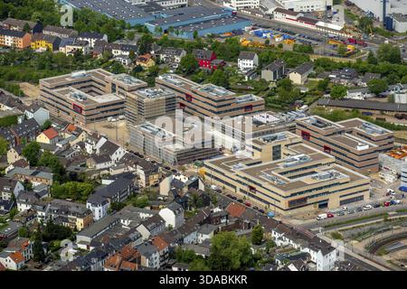 Hochschule Ruhr West HRW Mühlheim, Mühlheim an der Ruhr, Ruhrgebiet, Nordrhein-Westfalen, Deutschland, Europa, Luftaufnahme, Vogelperspektive, ph-wert aus der Luftlinie Stockfoto