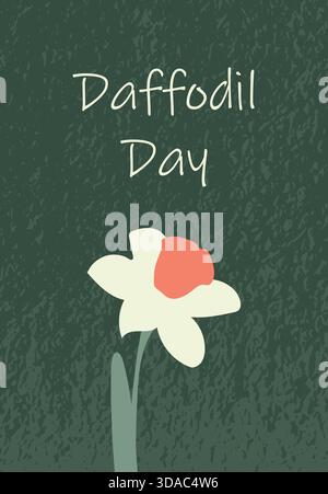 Daffodil-Tagesgrußkarte im flachen Stil. Vintage-Farben, schöne Silhouette, Grußbotschaft Stock Vektor