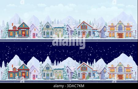 Weihnachten, Winterstadt oder Dorflandschaft Stock Vektor