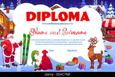 Frohe Weihnachten Kinder Diplom Zertifikat Vorlage Stock Vektor