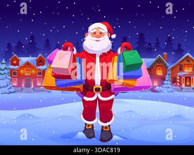 Weihnachtsmann mit Einkaufstaschen, Weihnachtsverkauf Stock Vektor