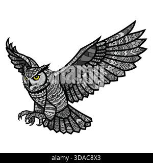 Majestätische Eulenflieger Mit Kunstvoll Gemusterten Flügeln Stock Vektor