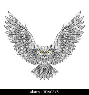 Majestätische Eule Kompliziertes Mandala-Muster-Kunstwerk Stock Vektor