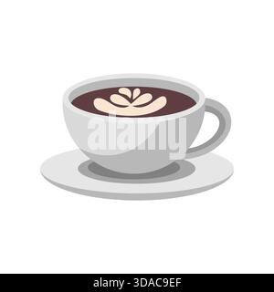 Tasse Kaffee mit Latte Art. Illustration des Zeichentrickvektors. Handgezeichnete Teetasse Illustration Stock Vektor