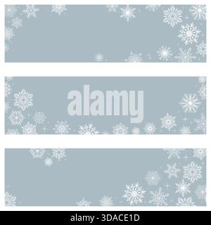 Vektorbanner Schneeflocken. Auf blauem Hintergrund weiße Schneeflocken. Winterschmuck. Stock Vektor