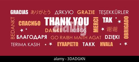Dankeschön Text in verschiedenen Sprachen Vektor-Illustration Stock Vektor
