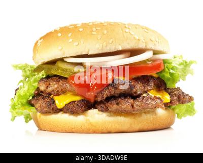 Double Hamburger - Fast Food auf weißem Hintergrund Stockfoto