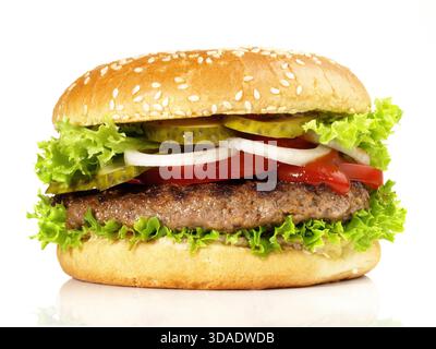 Classic Big Size Hamburger - Fast Food auf weißem Hintergrund Stockfoto