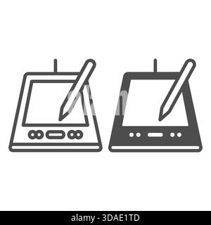 Stift-Tablettenlinie und durchgehendes Symbol, Konzept der Zeichengerätetechnologie, digitale Maltafel mit Eingabestift-Zeichen auf weißem Hintergrund, Umrissstilsymbol für Stock Vektor