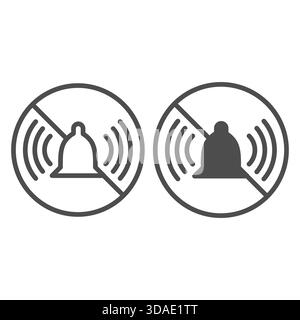Kein Symbol mit Klingelton mit Signallinie und durchgehendem Symbol, Verbotskonzept, Tonbenachrichtigung ist verboten Schild auf weißem Hintergrund, Umrissstil Stock Vektor