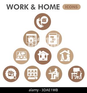 Arbeiten von zu Hause Infografik-Designvorlage. Remote-Jobvisualisierung mit 8-stufigem Dreiecksdesign auf weißem Hintergrund. Home Office Vorlage für Presen Stock Vektor