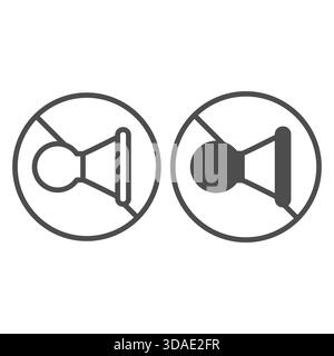 Kein Symbol Signalhorn und Symbol, Verbotskonzept, nicht hupen, Verkehrszeichen ist verboten Schild auf weißem Hintergrund, Umrissstil i Stock Vektor