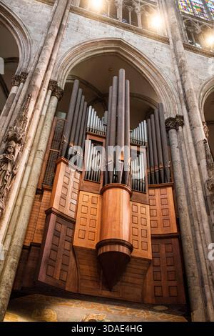 Alte Orgel im Kölner Dom, Blick von unten Stockfoto