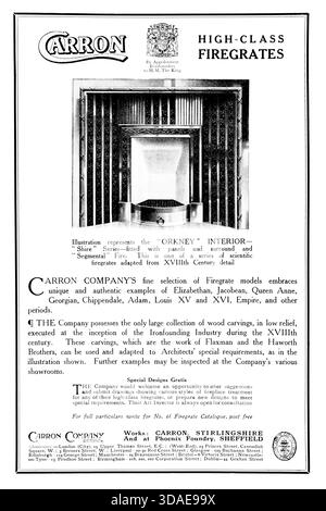 1914 Carron Co., High Class Firegrates, Werbung des Studio Magazins Stockfoto