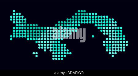 Panama gepunktete Karte. Digitale Landkarte des Landes auf dunklem Hintergrund. Panamaform mit Kreispunkten. Farbige Punkte. Große Kreise. Stock Vektor