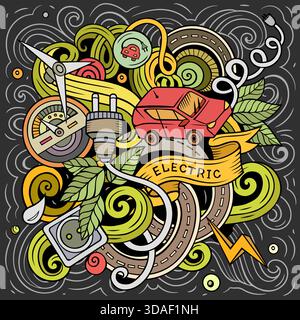 Bunte Vektor-Kritzelei-Zeichentrickfilm elektrische Fahrzeuge Illustration Stock Vektor