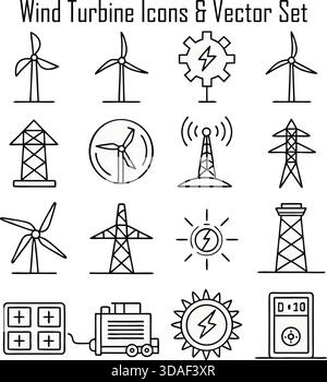 Windturbinen-Icons Set – Vektorillustration Für Erneuerbare Energien, Eco Power Symbol Collection Stock Vektor