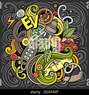Bunte Vektor-Kritzelei-Zeichentrickfilm elektrische Fahrzeuge Illustration Stock Vektor