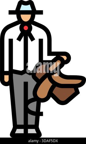 Cowboy packt eine Sattel Farbe Symbol Vektor Illustration Stock Vektor