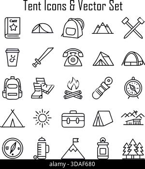 Zelt Icons Set – Camping Vektor Illustration, Outdoor Abenteuer & Reise Symbole Stock Vektor