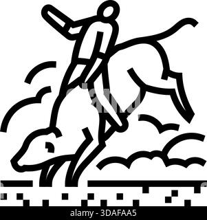 Bullenreiter hält auf einer Hand Linie Symbol Vektor-Illustration Stock Vektor