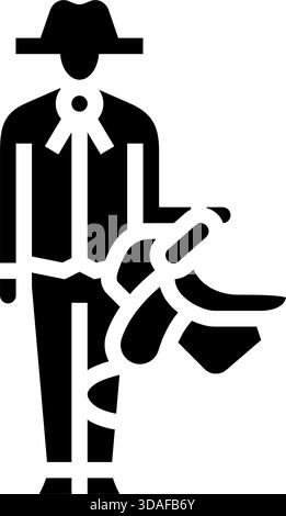 Cowboy, der eine Sattel-Glyphe-Icon-Vektor-Illustration packt Stock Vektor