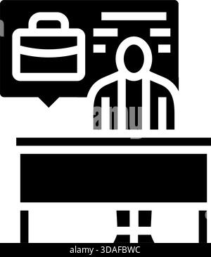 Person am Interviewtisch Glyph-Symbol-Vektor-Illustration Stock Vektor