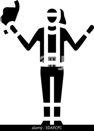 Cowgirl, das eine Hut-Glyphe-Icon-Vektor-Illustration winkt Stock Vektor