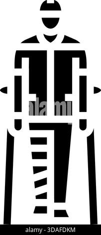 Bauarbeiter verletzt Bein Glyphe Symbol Vektor Illustration Stock Vektor